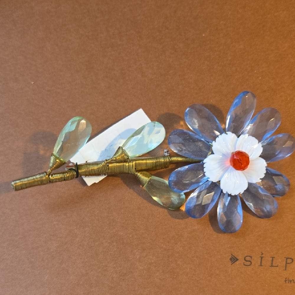 Blue and Gold Floral Brooch Statement Piece